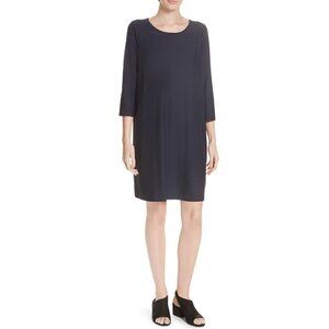 NWT Eileen Fisher Size XS Scoop Neck Knee Length Shift Dress, Blue MSRP$198